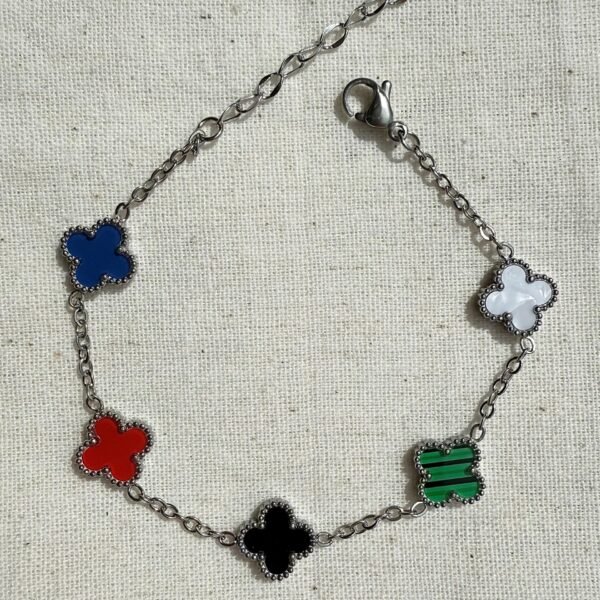 Narukvica srednja djetelina - šarena s 5 različitih boja, nehrđajući čelik.